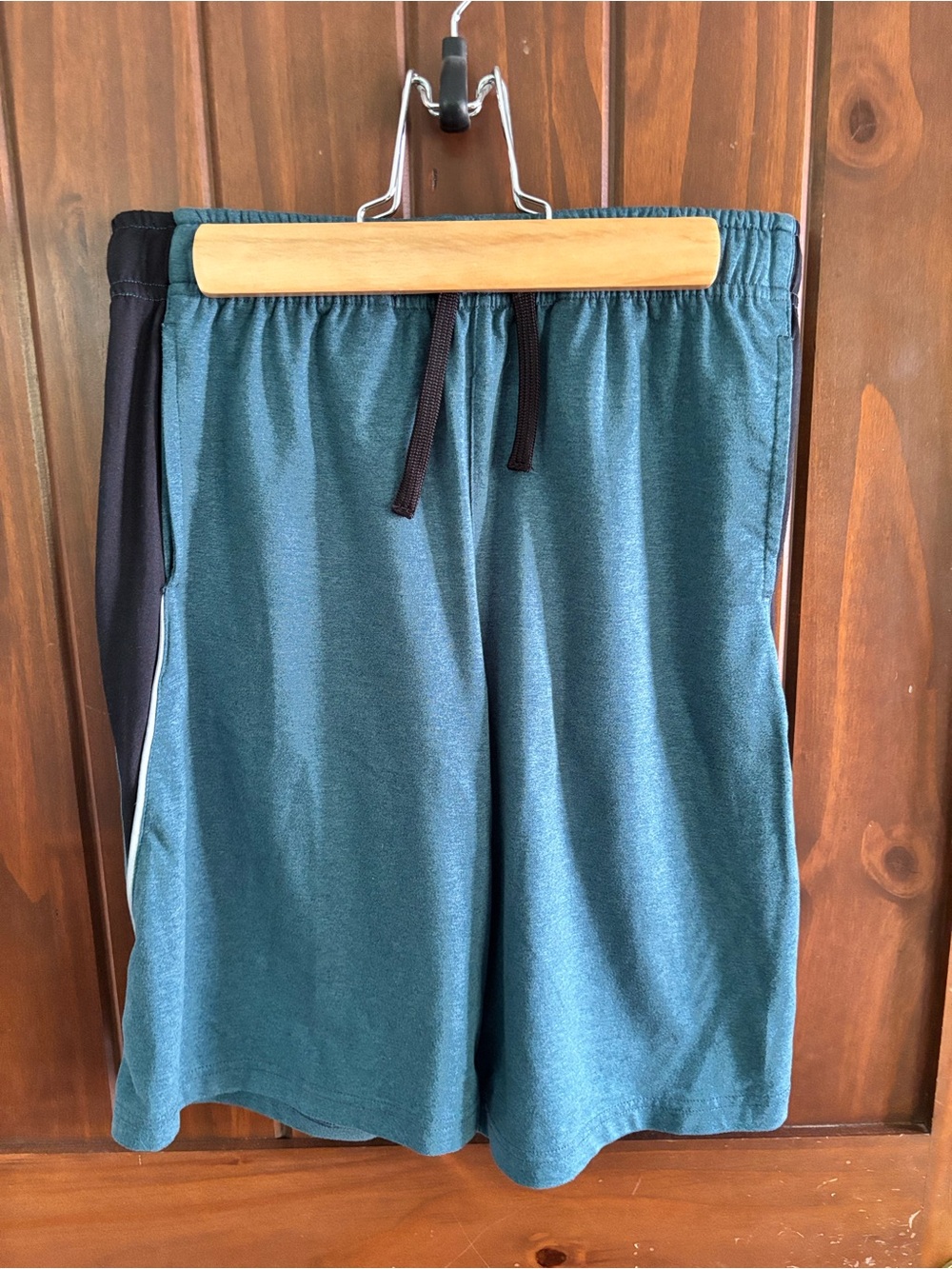 Kids Active Drawstring Shorts in Teal with Black Side Panel